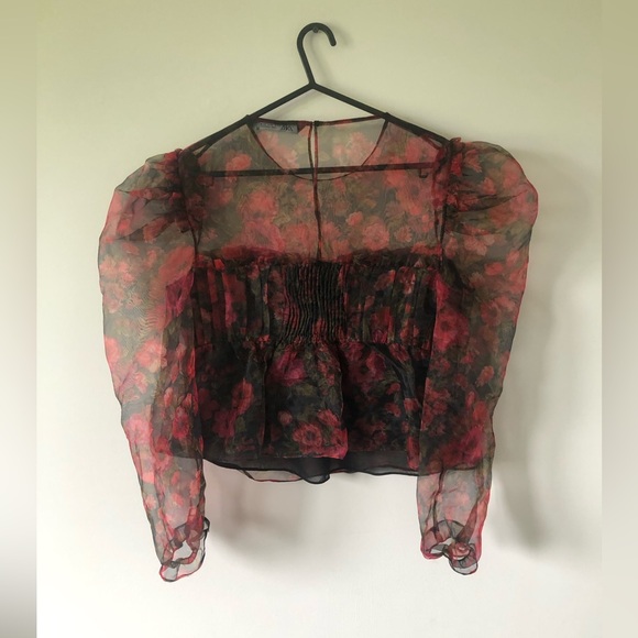 Zara Floral Sheer Blouse - Picture 3 of 8